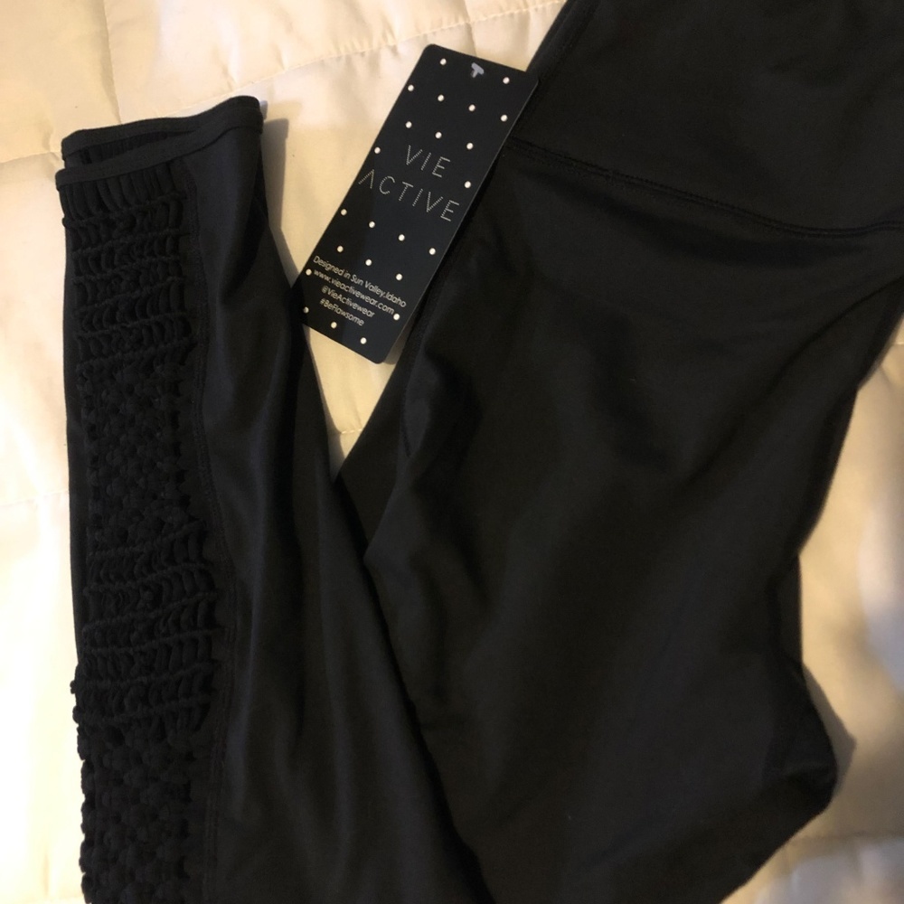 Vie Active Black Leggings with Crochet detail